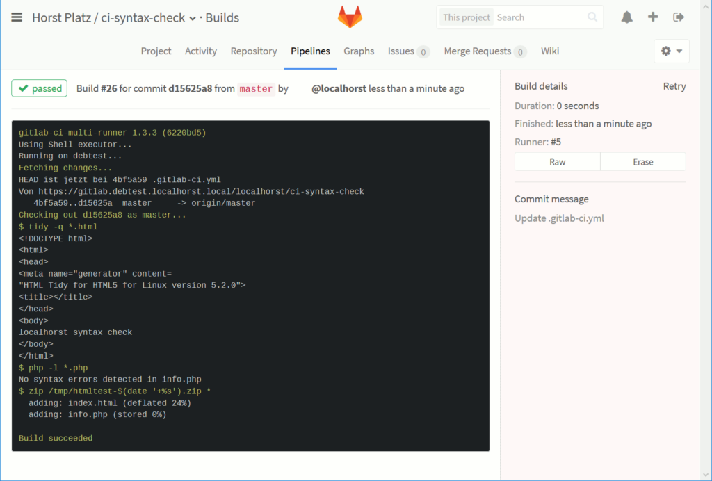 Kurz howto Continuous Integration mit GitLab CI – localhorst.org